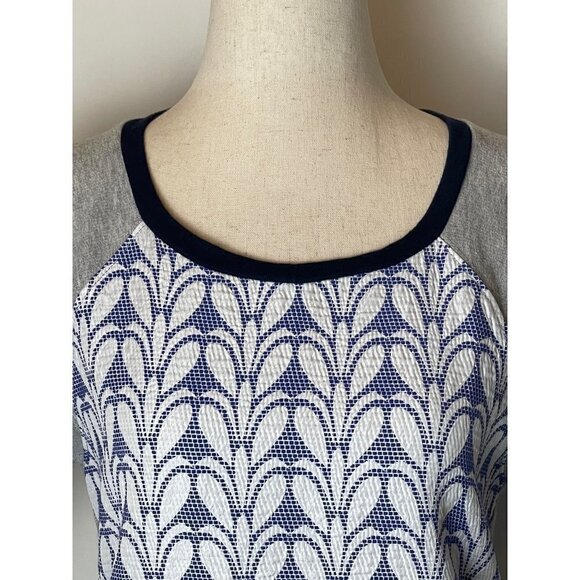 J Crew Blue And Gray Embroidered Panel Short Cuffed Sleeve Sweatshirt Top XS - Picture 9 of 11